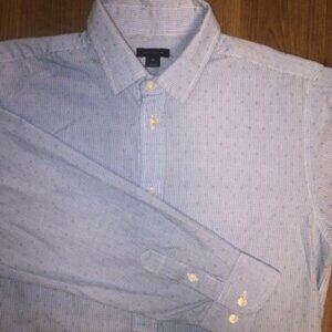 Tommy Hilfiger Men's Size 18 Small Button Shirt Long Sleeve Blue Diamond Print